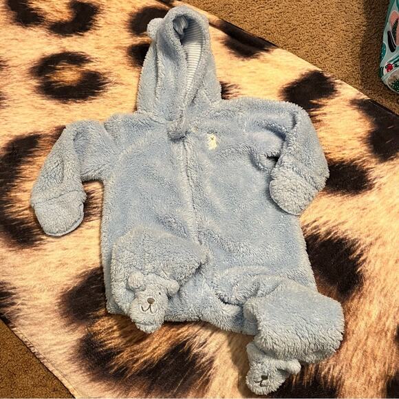Carter’s Baby Boys Bear Fleece Snowsuit Size 9 Months Blue w/ Hood Light Blue - Picture 8 of 8